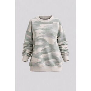Aerie‎ Camo Oversized Crewneck Sweatshirt Green Cream Ribbed Trim Small